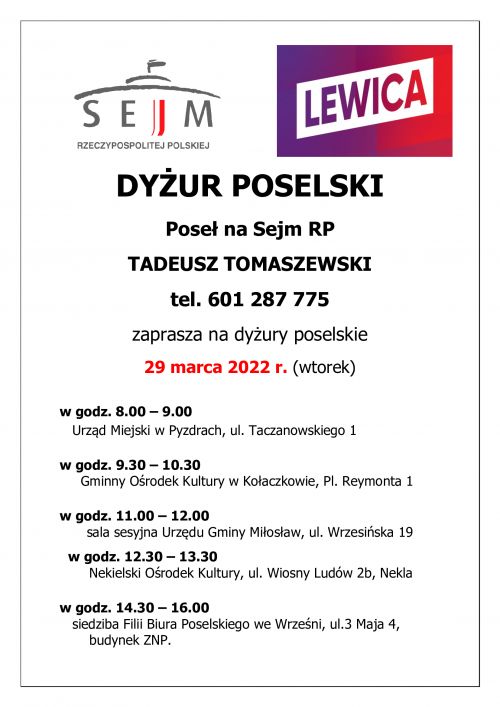 Informacja o dyżurach poselskich