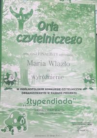 Dyplom finalisty Orła czytelniczego