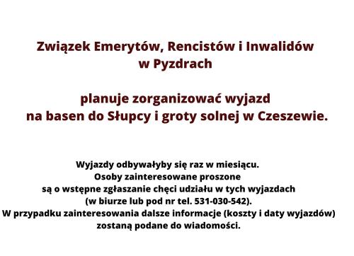 Ogłoszenie Związku Emerytów, Rencistów i Inwalidów w Pyzdrach