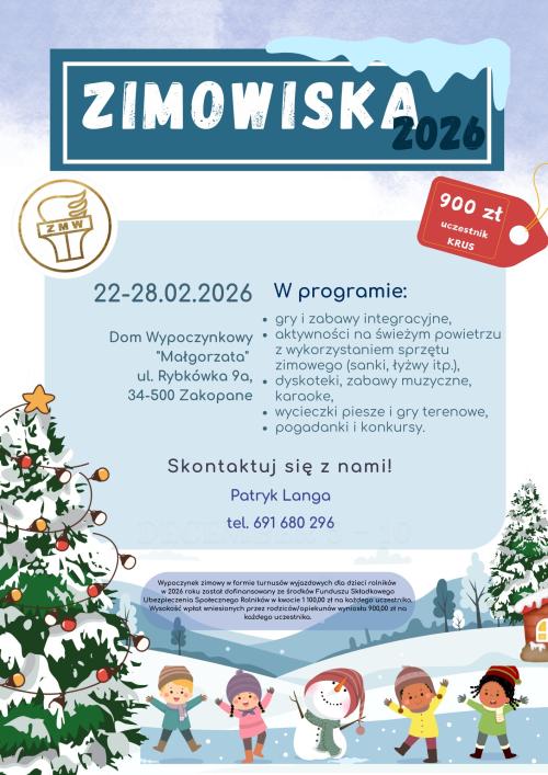 Oferta zimowisk w 2026 roku dla dzieci i młodzieży z terenu województwa wielkopolskiego.